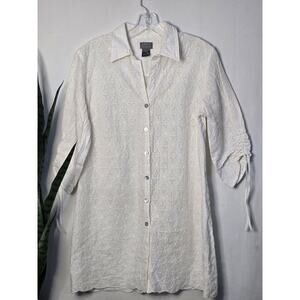Sigrid Olsen Eyelet Embroidered Shirt Womens Medium White 3/4 Sleeve Button Up